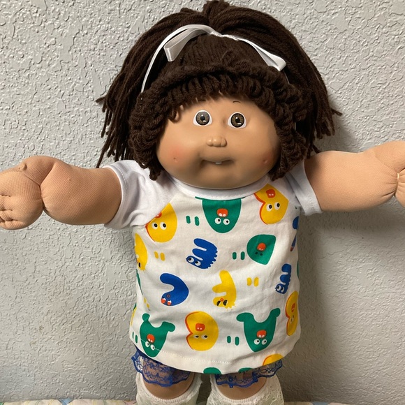 Vintage Cabbage Patch Kid Girl Brown Single Ponytail Brown Eyes Head Mold #5 ‘85 - Picture 3 of 8